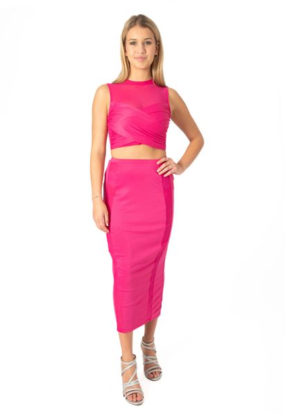 Women Pink Crop Tank Top and Slim Fit Skirt Set