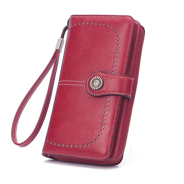Vintage Women's PU Wallet - Large Capacity Zippered Phone Organizer-Red