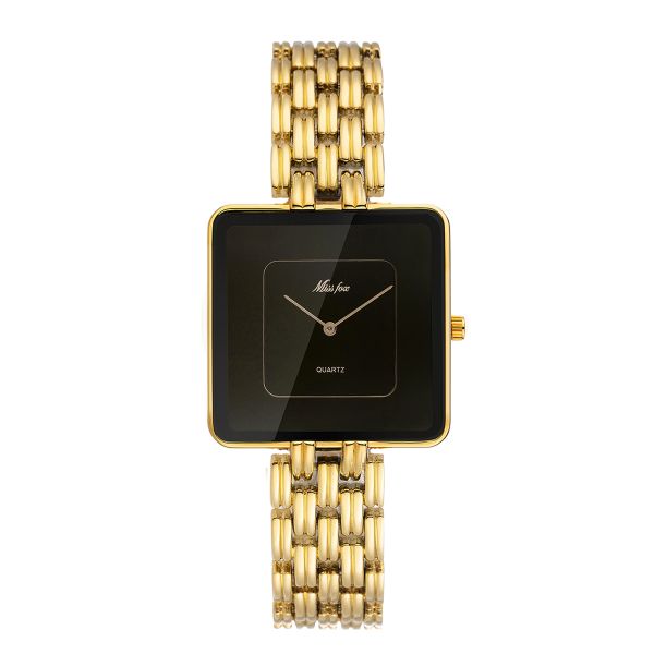 ZELTRYN Stylish and minimalist gold square watch with a black face
