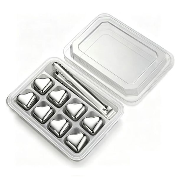 Alanes Heart-Shaped Stainless Steel Ice Cubes - 8 Reusable Chilling Stones