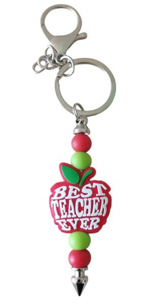 Handmade silicone teacher key chain: best teacher ever on red apple