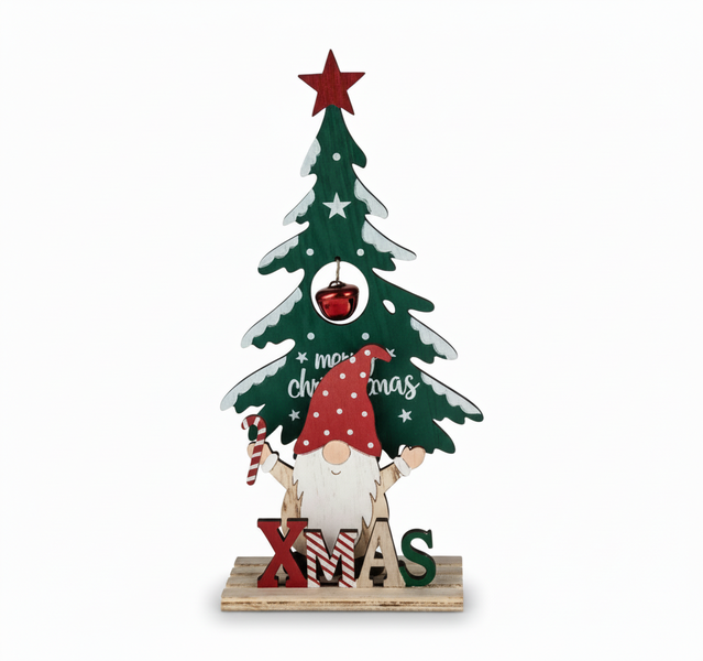 Wooden Christmas Tree with Gonk Figure - 22 cm Decorative Display