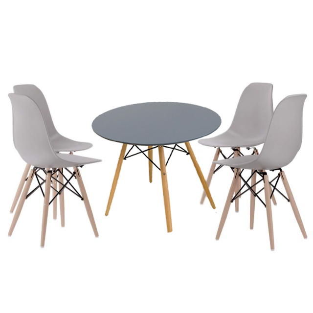 5 Pieces Of Nordic Style Eames Chairs With Round Table Dining Set Grey