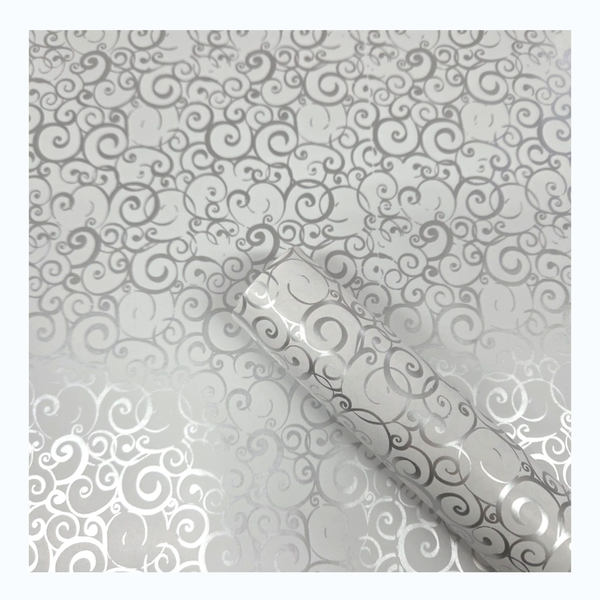 Silver Curls on White Gift Wrapping Paper(10 Meter) Roll for Gifts &amp; Craft