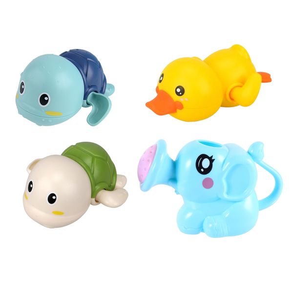 4-Piece Wind up Swimming Turtles, Duck &amp; Elephant Kids Bath Toys Set