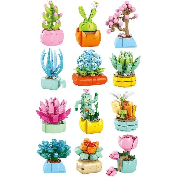 1014 Pieces Mini Flower Pot Building Blocks Set - Multicolor
