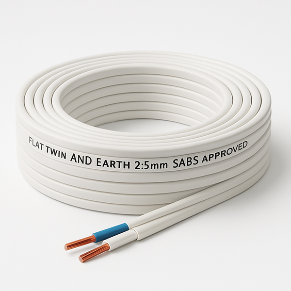 SABS Approved 1.5mm Flat Twin &amp; Earth Cable - 100m Roll