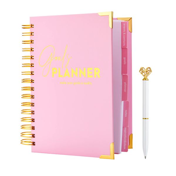 A5 Diary Journal Planner Agenda Notebook-Make Your Goals a Reality -Pink