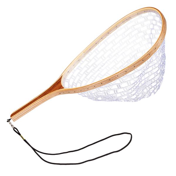 Camping Wooden Fly Fishing Landing Net with Rubber Netting (65cm)