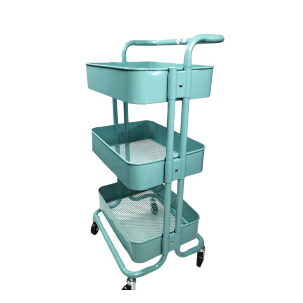 Rolling Craft Shelf Organizer 3 Tiers Blue