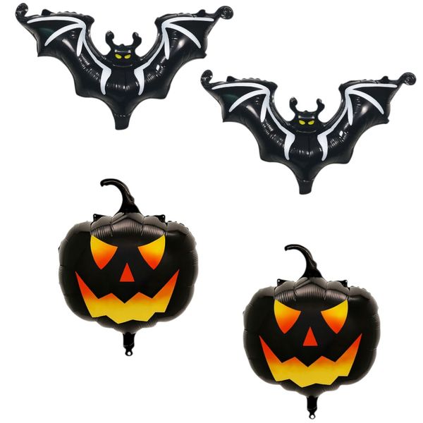 4 Pack - Halloween Black Bat and Pumpkin Foil Balloon Set - Multicolor