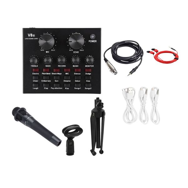 V8 Live Sound Card Interface With Microphone For Live Broadcast Stream