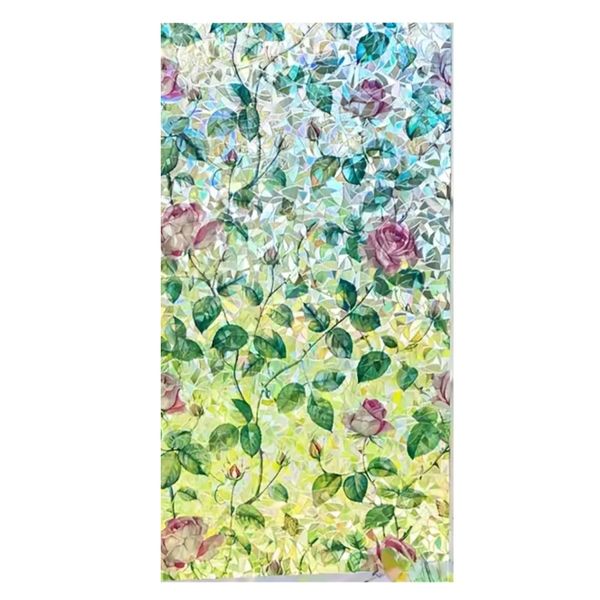 Decor Window Film Privacy Vintage Stained Glass Rose Decal Sticker -200cm