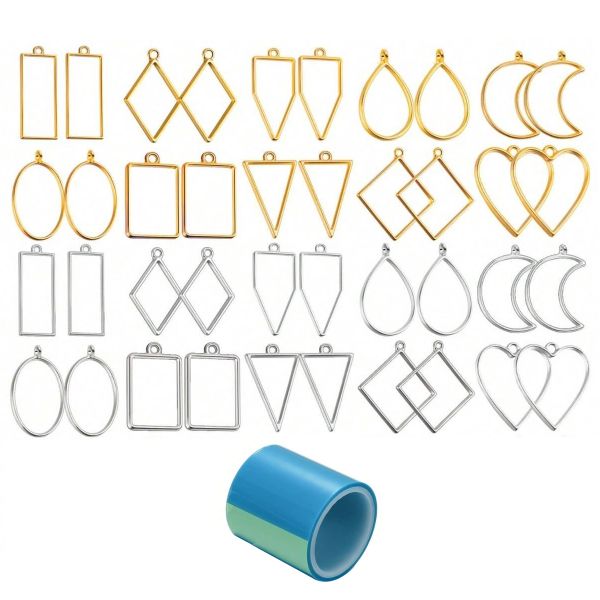 Metal Bezel Necklace Pendant and Earring Frames for Epoxy Resin - 20 Pairs