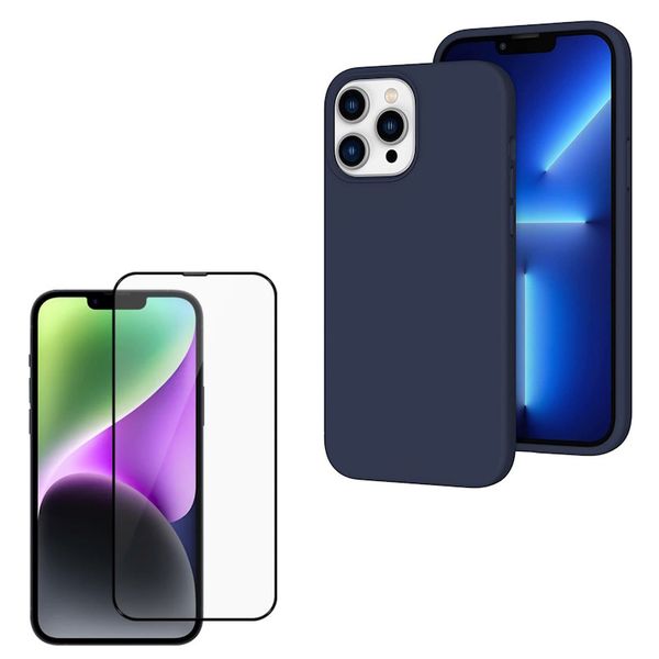 Black Silicone Case &amp; Screen Protector Combo For iPhone 14 Pro &amp; Pro Max