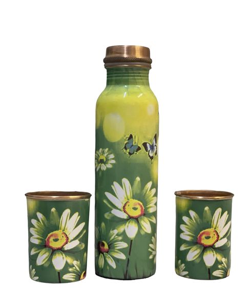 Pure Copper Flower And Butterfly print 100% Water Bottle 1 Litter
