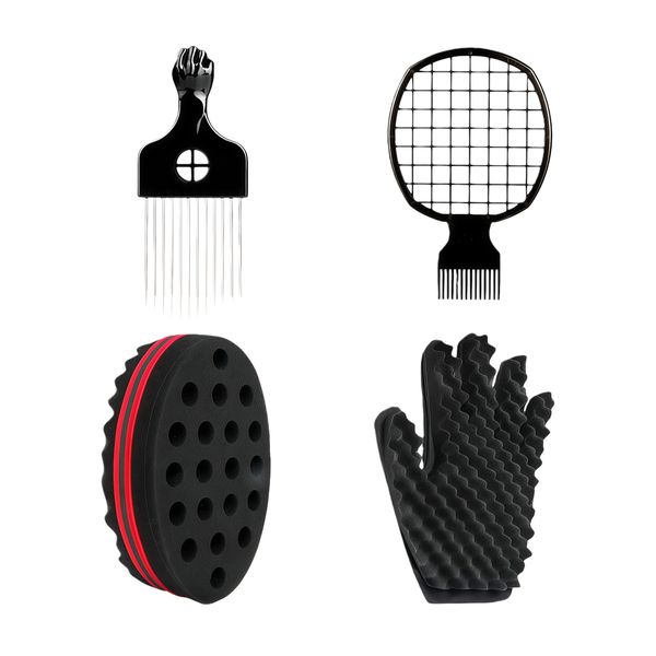 Kingdushi Twist Curl Sponge Brush Set with Hair Comb, 4-Pack for Men Women