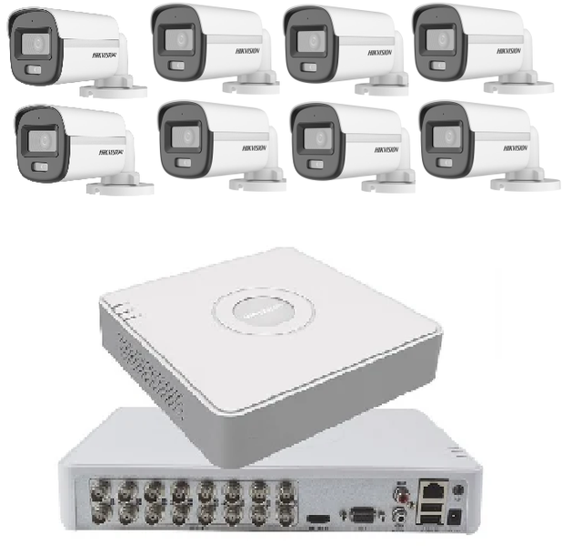 Hikvision 16CH DVR + 8 Bullet 24/7 Color Audio Cameras | SBR Bundle
