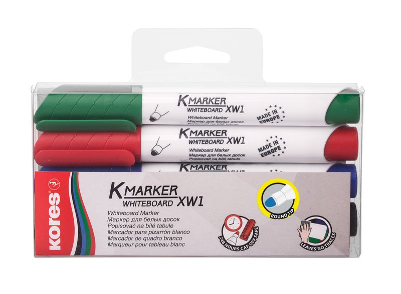 Kores K-Marker Whiteboard Marker, Assorted Colours, Wallet of 4