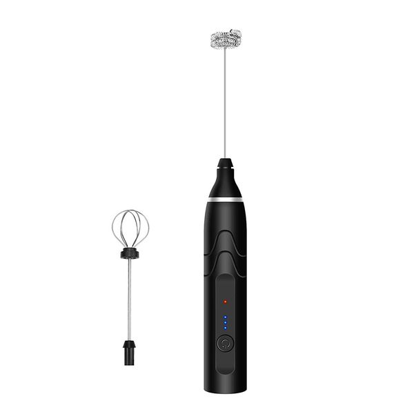 Handheld 3-Speed USB Charging Electric Milk Frother Egg Beater with 2 Heads