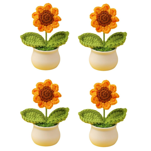 Mini Crochet Sunflower Potted Plants, Fake Knitted Sunflower 4Piece