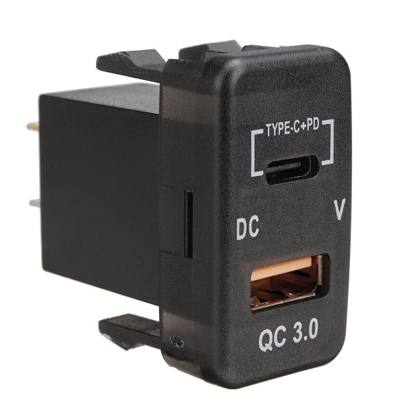 QC3 USB Charger With Volt Meter &amp; C-Type Port 40x20mm for Toyota Vigo