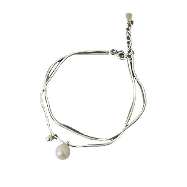 S925 Sterling Silver Freshwater Pearl Double-Layer Snake Bone Bracelet