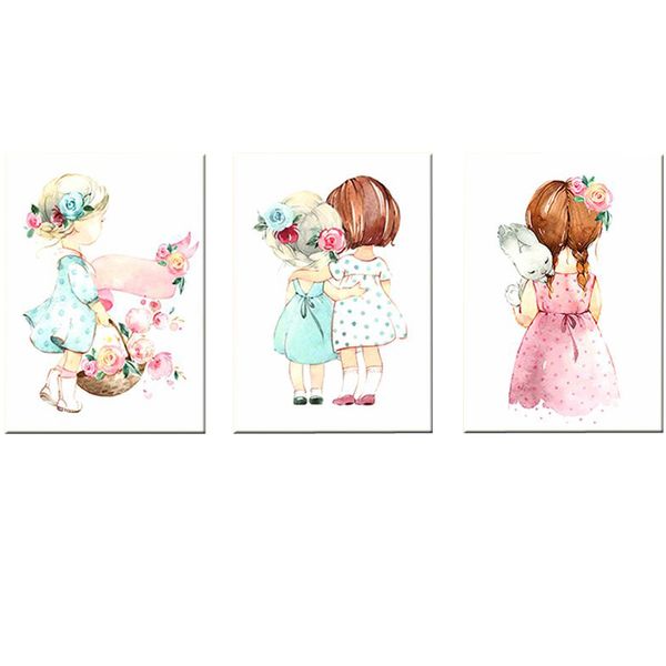 Canvas-Art-3 Pieces Watercolour Bunny &amp; Children Nursery Wall Art