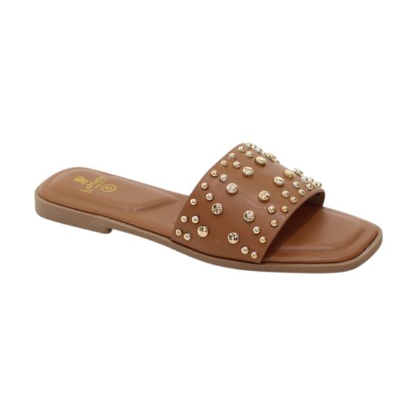 LaMara Paris Stud one band studded slide on a flat unit white