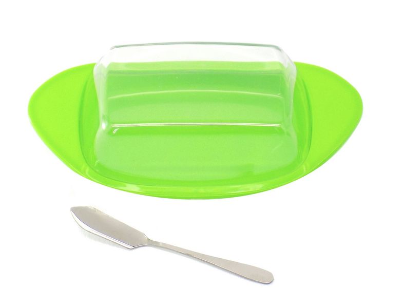 Elegant Plastic Butter Dish + Lid + Butter Knife Combo