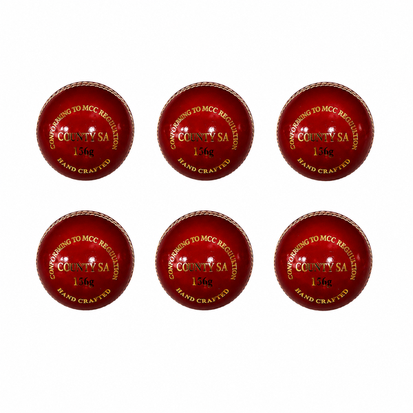 COUNTY SA 156g 4-Piece Grip Cricket Ball - Red Pack of 6