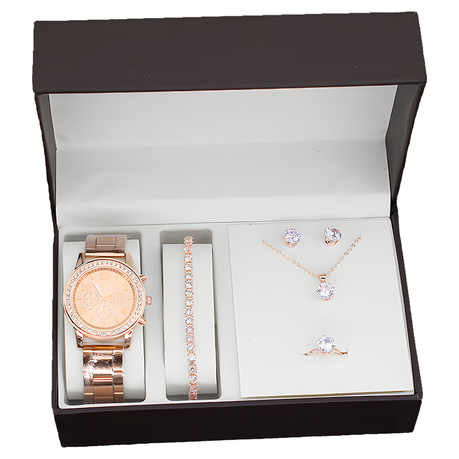 Crystal Watch Lady Accessories Gift Necklace Bracelet Ring Woman 5 Piece Image