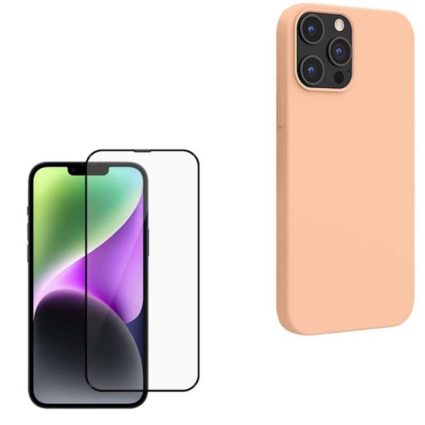 Peach Silicone Case &amp; Screen Protector Combo For iPhone 14 Pro &amp; Pro Max