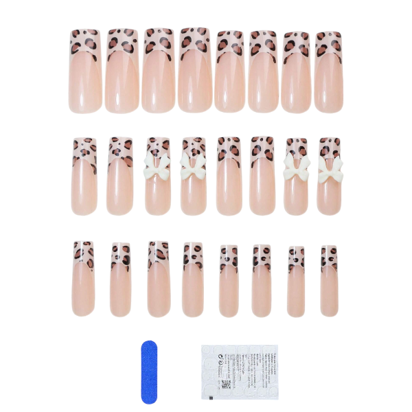 24Piece Leopard Print French Tip Press-On Nail Set - Brown
