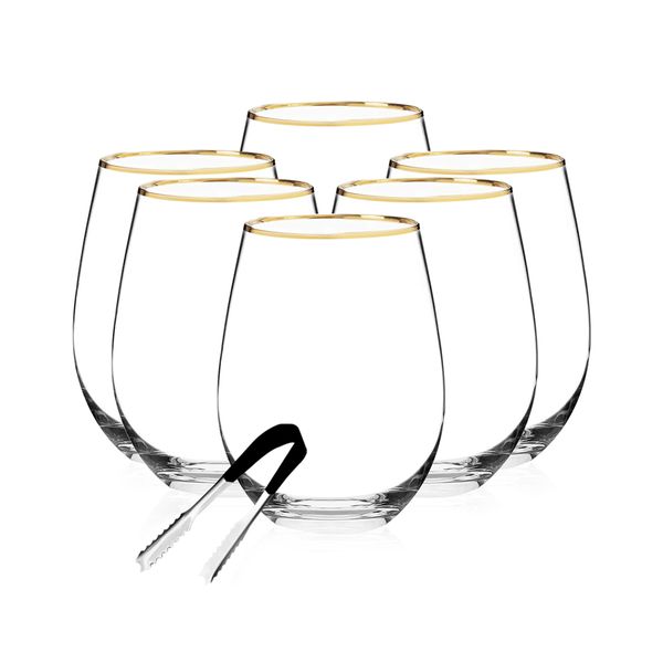 Set of 7- Premium quality Crystal Clear Stemless Wine Glass Set - 450ml