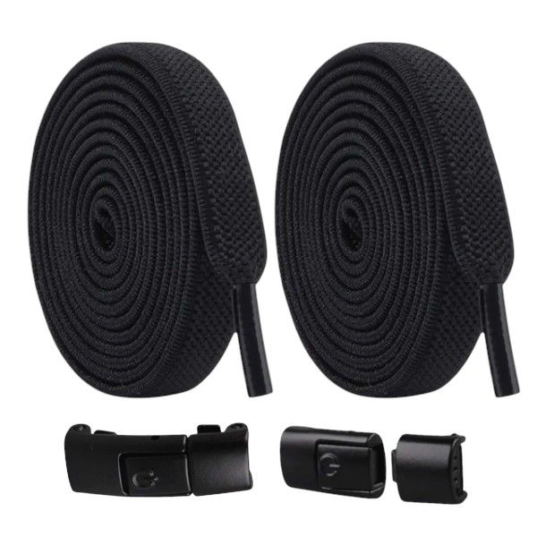 1 Pair - No-Tie Shoelaces With Lock Buckle - Black