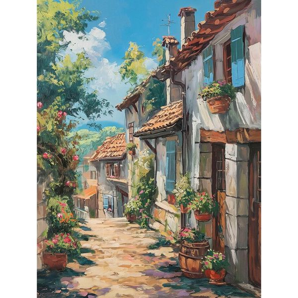 DIY Diamond Painting Kit: 5D Round Drill, Fantasy Village
