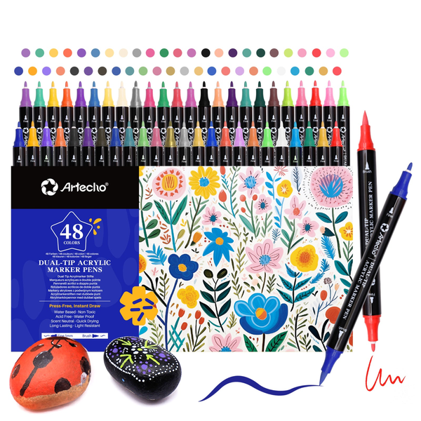 Artecho Double Tip Acrylic Marker Pen Set of 48 Colours