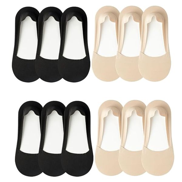 No Show Secret Women's Nylon Non-Slip Invisible Liner Socks Black &amp; Nude