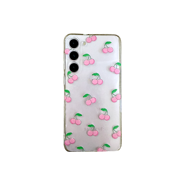 Clear - Phone Case with Pink Cherries compatible with - Samsung S23+