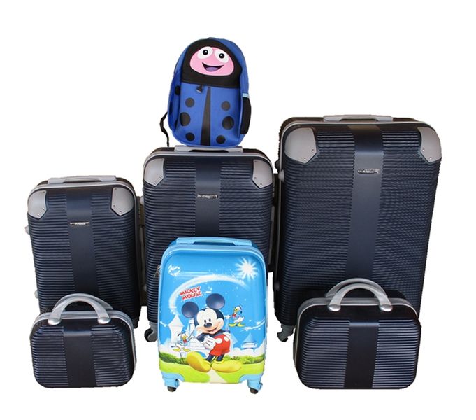 Family Travel Luggage Set 5-Piece - Mickey Kids Case and Blue Ladybug Bag