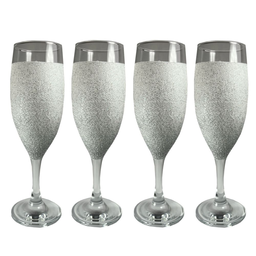 White & Silver Glitter Ombre Champagne Glass Set, 4 Pack | Shop Today ...