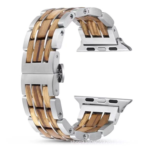 Wood And Stainless Steel Replacement Strap for 38/40/41mm Apple Watch