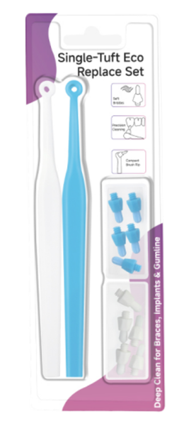 Interdental Toothbrush Set of 2 - 10 Replaceable End Tuft Brush Heads