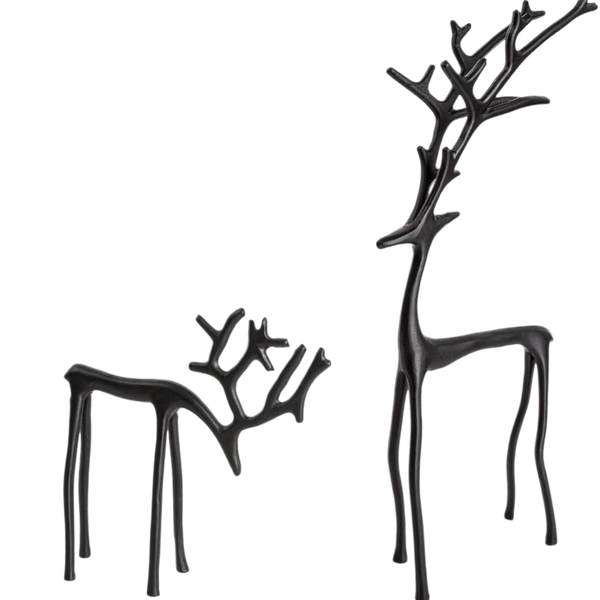 Black Reindeer Statues Small Alloy Christmas Figurines 2PCS