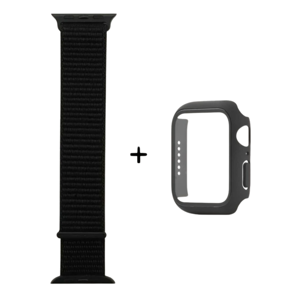 Black Strap &amp; Screen Cover Set for Apple Watch 45 mm