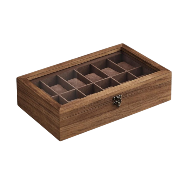 Songmics Wooden Watch Box with Glass Lid - 12 Slots