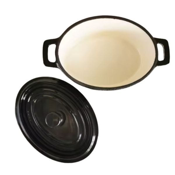Oval Black Enamel Cast Iron Mini Casserole Pot 12.5cm