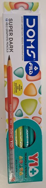 Doms Y1+ Hb Super Dark Triangle Pencil 12 Pc + Eras + Sharp