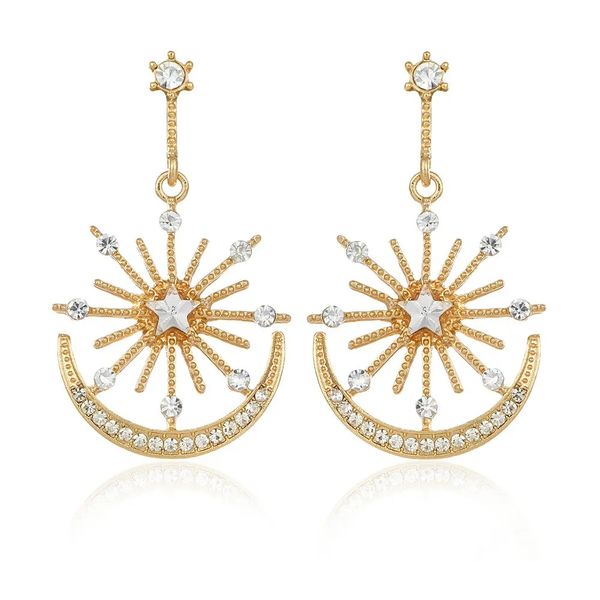 925 Silver Needle Elegant Star Earrings - Sun and Moon Design